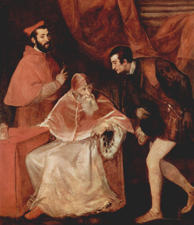 Retrato de Pablo III con Cardenal Alejandro Farnese y Octavio Farnese