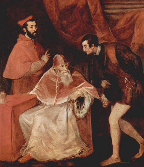 Retrato de Pablo III con Cardenal Alejandro Farnese y Octavio Farnese 