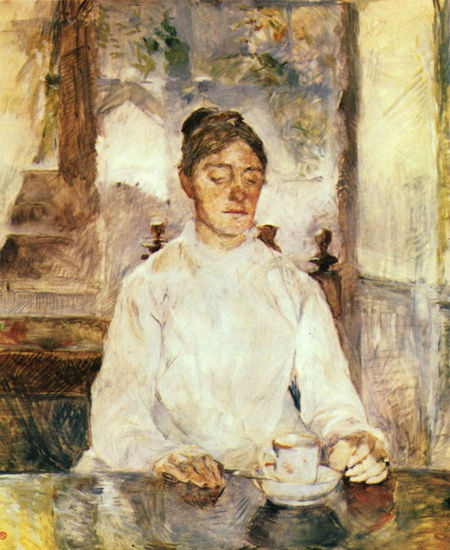 La madre del artista, la condesa Adèle de Toulouse-Lautrec, en el desayuno. 