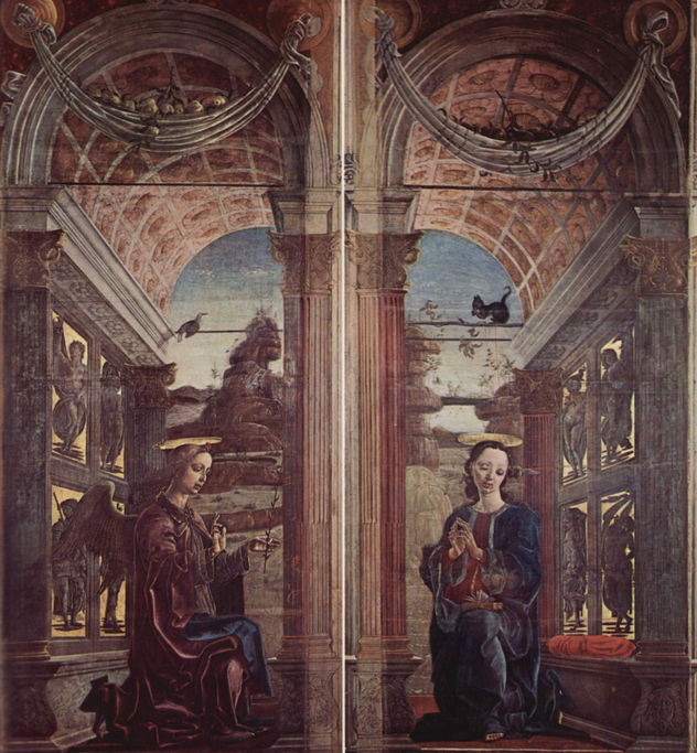 Cuatro alas de órgano de la catedral de Ferranes, con San Jorge y el dragón y una Anunciación, escena.