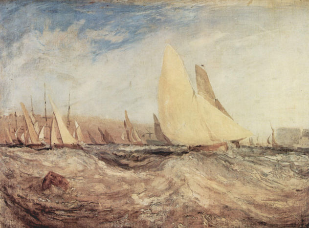 Castle East Cowes, the residence of J. Nash, The regatta sails with the wind.