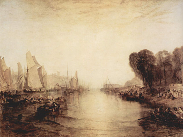 Schloß East Cowes, el residencia de J. Nash, La regata se prepara para atracar.