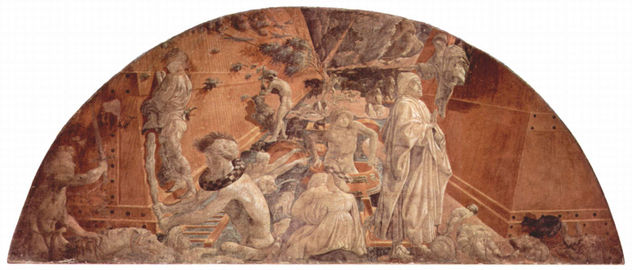 Ciclo de frescos del Antiguo Testamento sobre el Génesis en el claustro de Santa Maria Novella en Florencia, escena en luneta.