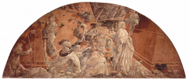 Ciclo de frescos del Antiguo Testamento sobre el Génesis en el claustro de Santa Maria Novella en Florencia, escena en luneta. 