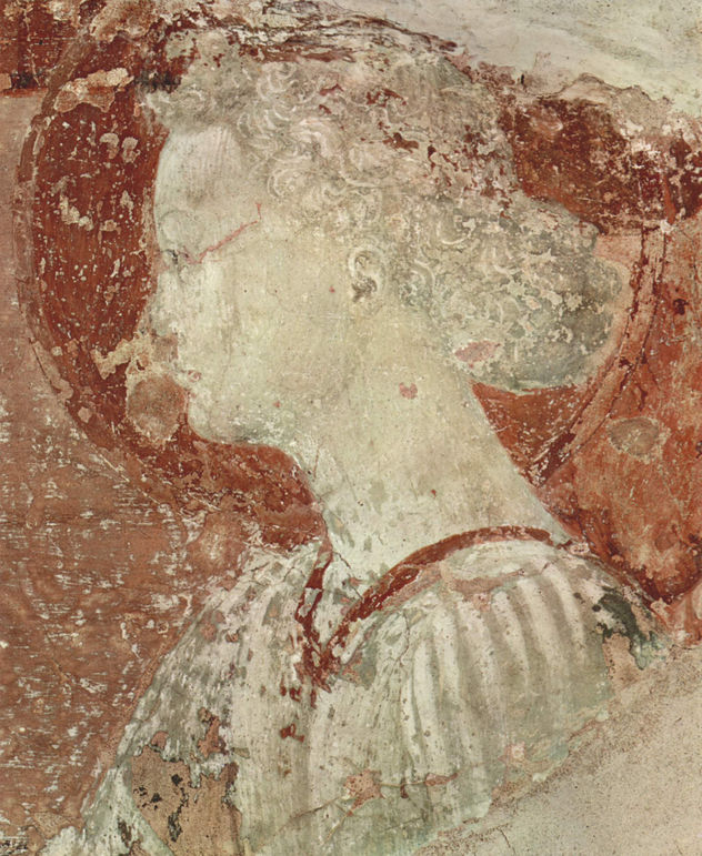 Frescos de la logia del claustro de San Miniato al Monte en Florencia, solo conservados de manera fragmentaria, escena.