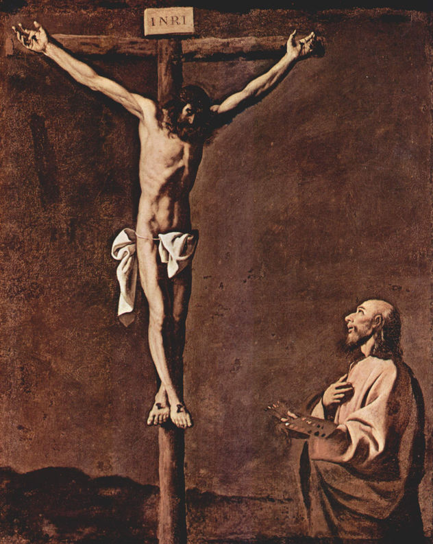 Hl. Lukas como pintor ante el crucificado