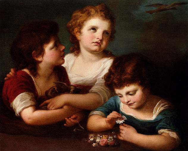 Niños con un nido de pájaros y flores