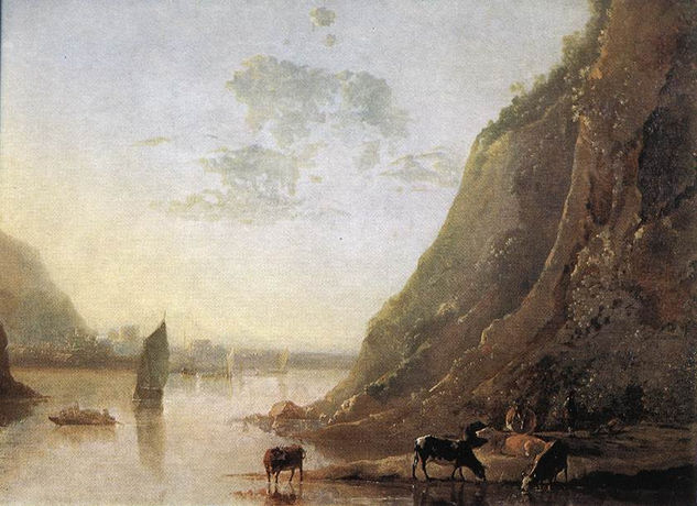 Banco del río con vacas 