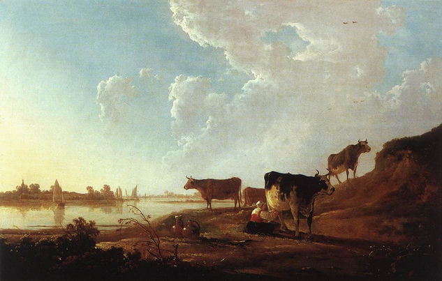 River Scene With Milking Woman 