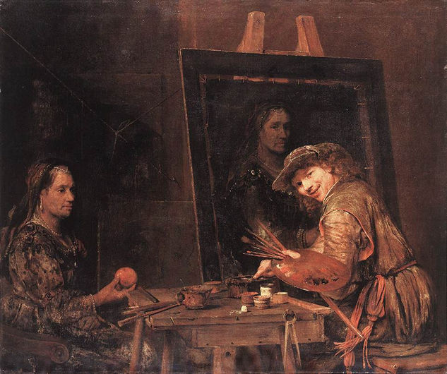 Self Portrait At An Easel Painting An Old Woman 