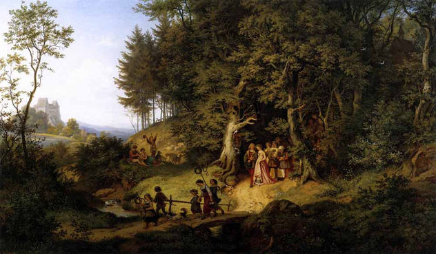 Procesión nupcial en un paisaje primaveral