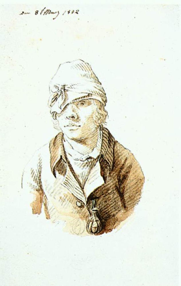 Autorretrato con gorra y escudo ocular de puntería