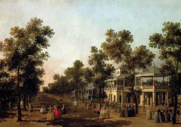 Vista del Gran Paseo de los Jardines de Vauxhall con el Pabellón de la Orquesta