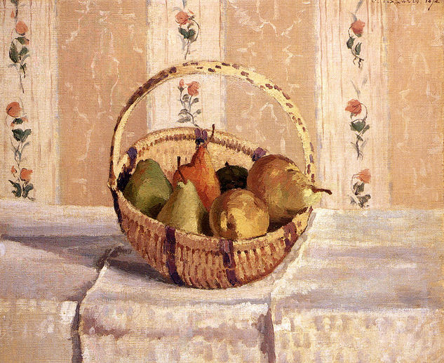 Still Life Apples And Pears In A Round Basket 