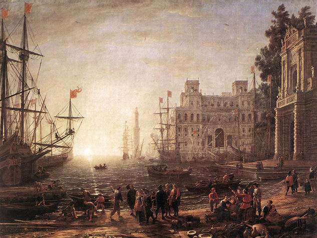 Escena de puerto con la Villa Medici WGA 