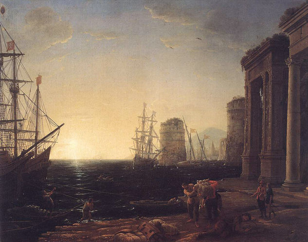 Escena de puerto al atardecer WGA 