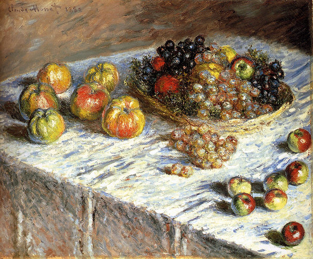 Naturaleza muerta: manzanas y uvas
