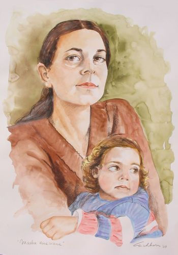 Madre veneciana Watercolour Card Portrait