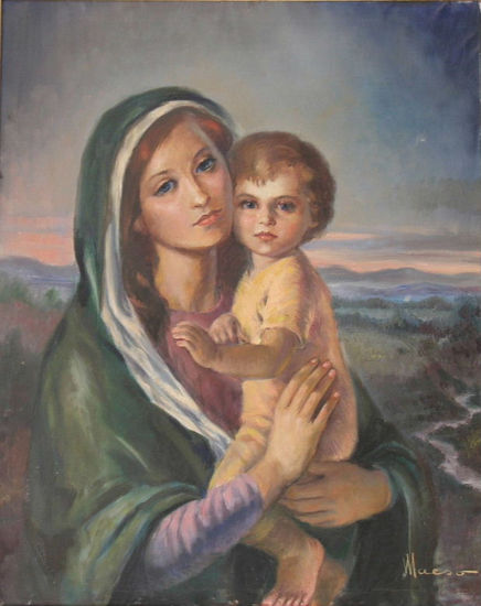 La Virgen y Jesus Oil Canvas Figure Painting