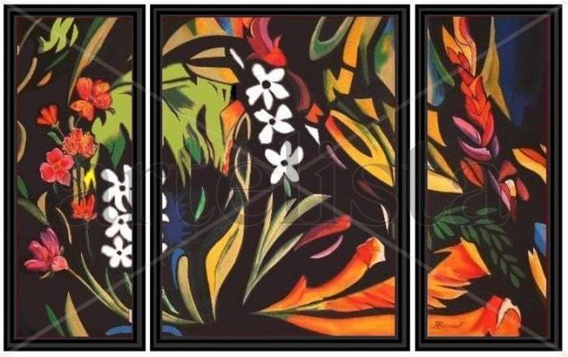 triptico selva negra Oil Canvas Floral Painting