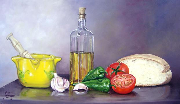 Gazpacho andaluz Oil Panel Still Life Paintings