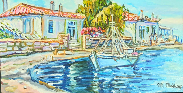 Marina de Playa de MyKronos (Grecia) Oil Panel Marine Painting