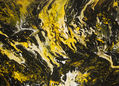 Abstract acrylic fluid art painting black, white and yellow