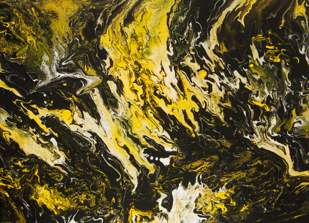 Abstract acrylic fluid art painting black, white and yellow Acrílico Lienzo Otros