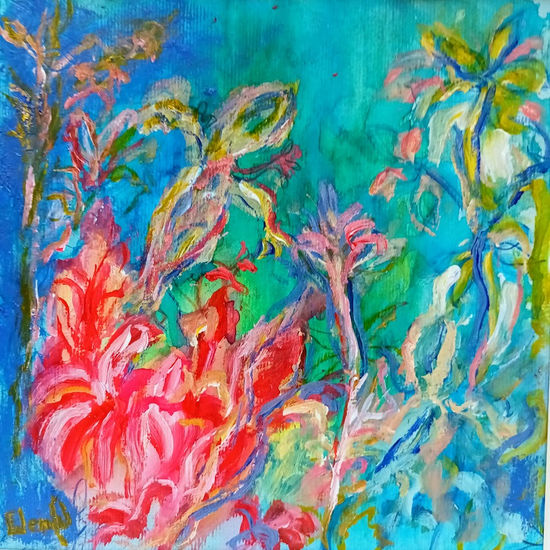 Un jardì Mixed media Card Floral Painting