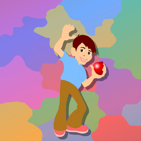 A cheerful cartoon boy