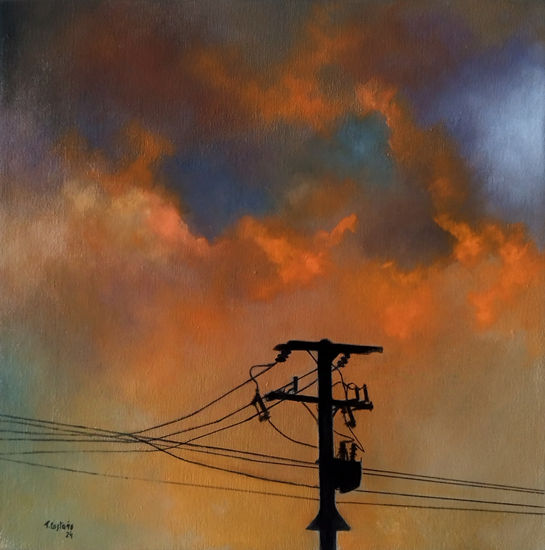 Cables y cielo en tensión Oil Canvas Landscaping