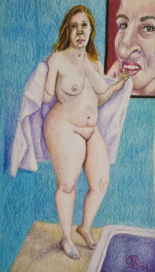 Baño de autoestima Pencil (coloured) Paper Nude Paintings