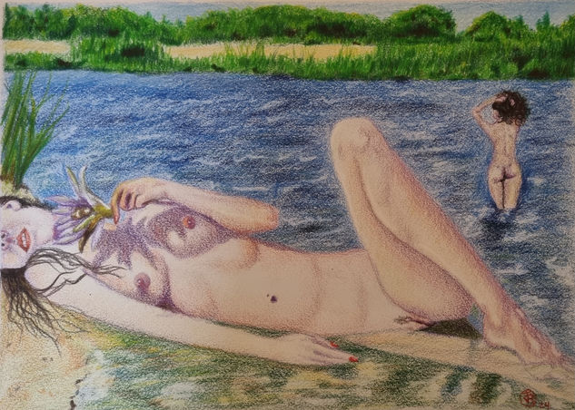 Lago naturista Pencil (coloured) Paper Nude Paintings