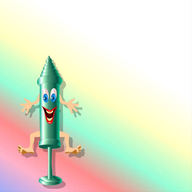 A happy character with a cylindrical body features arms and legs