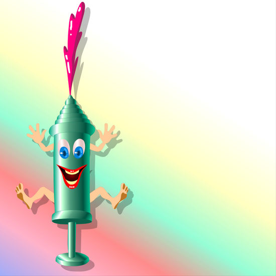 A whimsical syringe character 