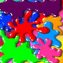 Brightly colored blobs overlap in a playful and vibrant pattern