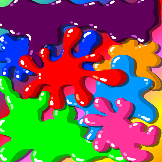 Brightly colored blobs overlap in a playful and vibrant pattern 