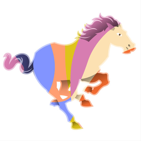 A vibrant, multicolored horse 