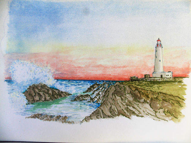 FARO CABO SANTA MARIA Acuarela Papel Paisaje