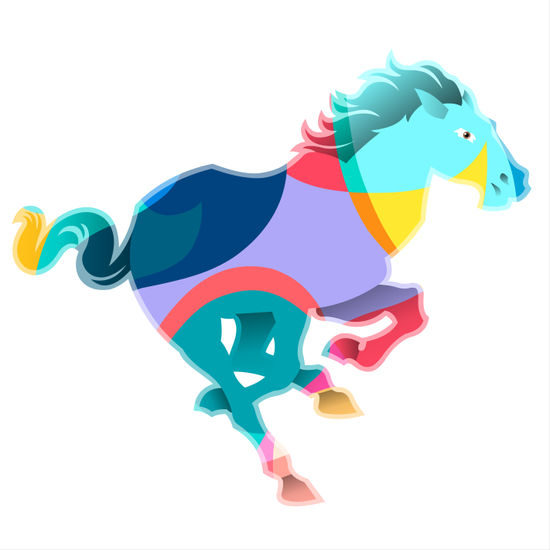 A vibrant, multicolored horse 