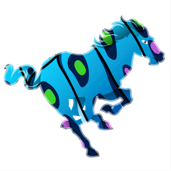 A vibrant blue horse 