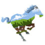 A stylized horse silhouette