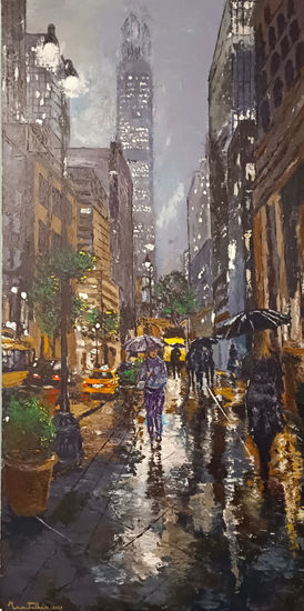 Lluvia en newyork Acrílico Lienzo Paisaje