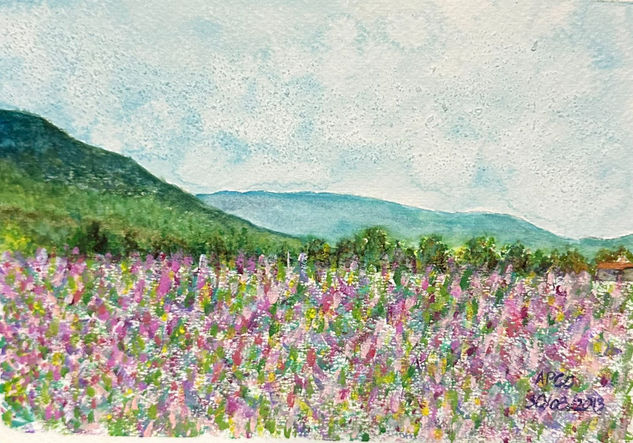 Campo con flores Watercolour Paper Landscaping