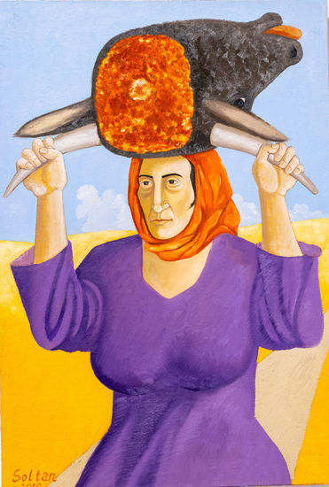 "Woman with head of cattle" Óleo Lienzo Retrato