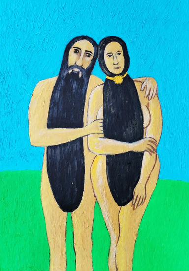 "Adam and Eve" Oil Card Portrait