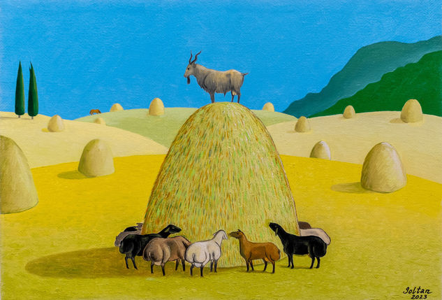 "At the head of the pile" Óleo Lienzo Animales