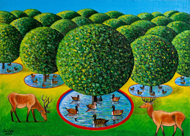 "Garden" Oil Canvas Animals