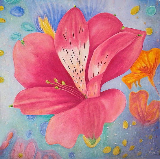 Lirio de los Incas Oil Canvas Floral Painting