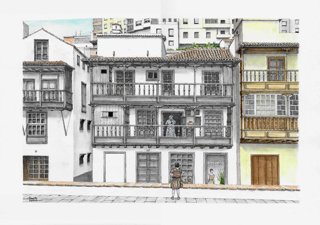 La Palma, casas típicas en Santa Cruz Mixed Media